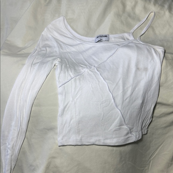 LNA Cream Asymmetrical Fitted Long Sleeve Blouse - Picture 1 of 4